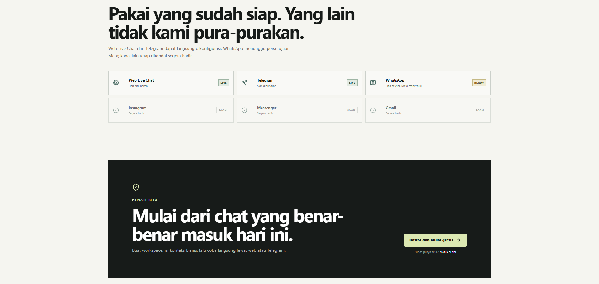Kesiapan channel dan onboarding Aijou AI